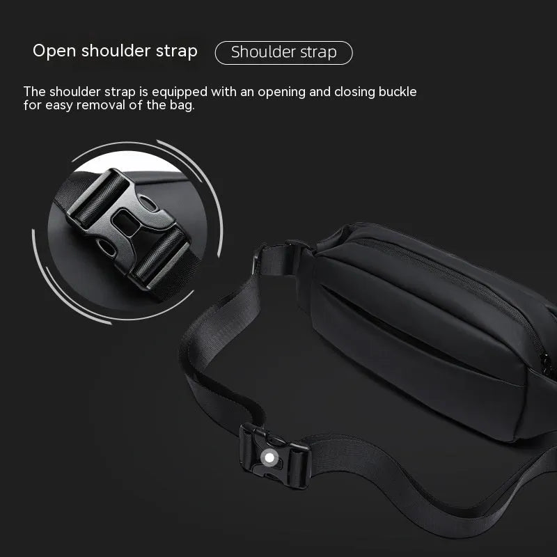 Black Oxford cloth men's messenger crossbody bag with visible stitching.