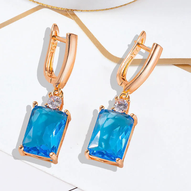Square geometry earrings with quadrilateral design in gold or silver electroplated finish