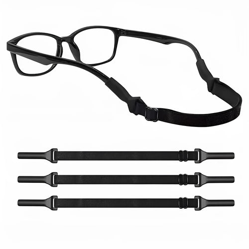 Black adjustable glasses cord with silicone earpiece ends for anti-slip spectacle retention