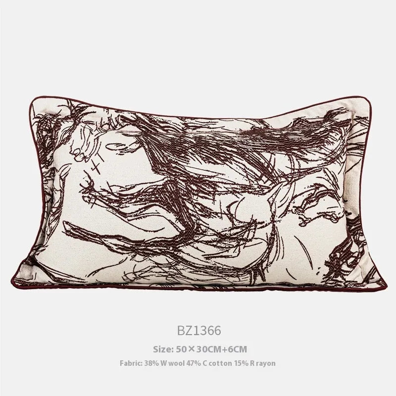 Abstract geometric golden horse design on a jacquard woven polyester cushion cover.