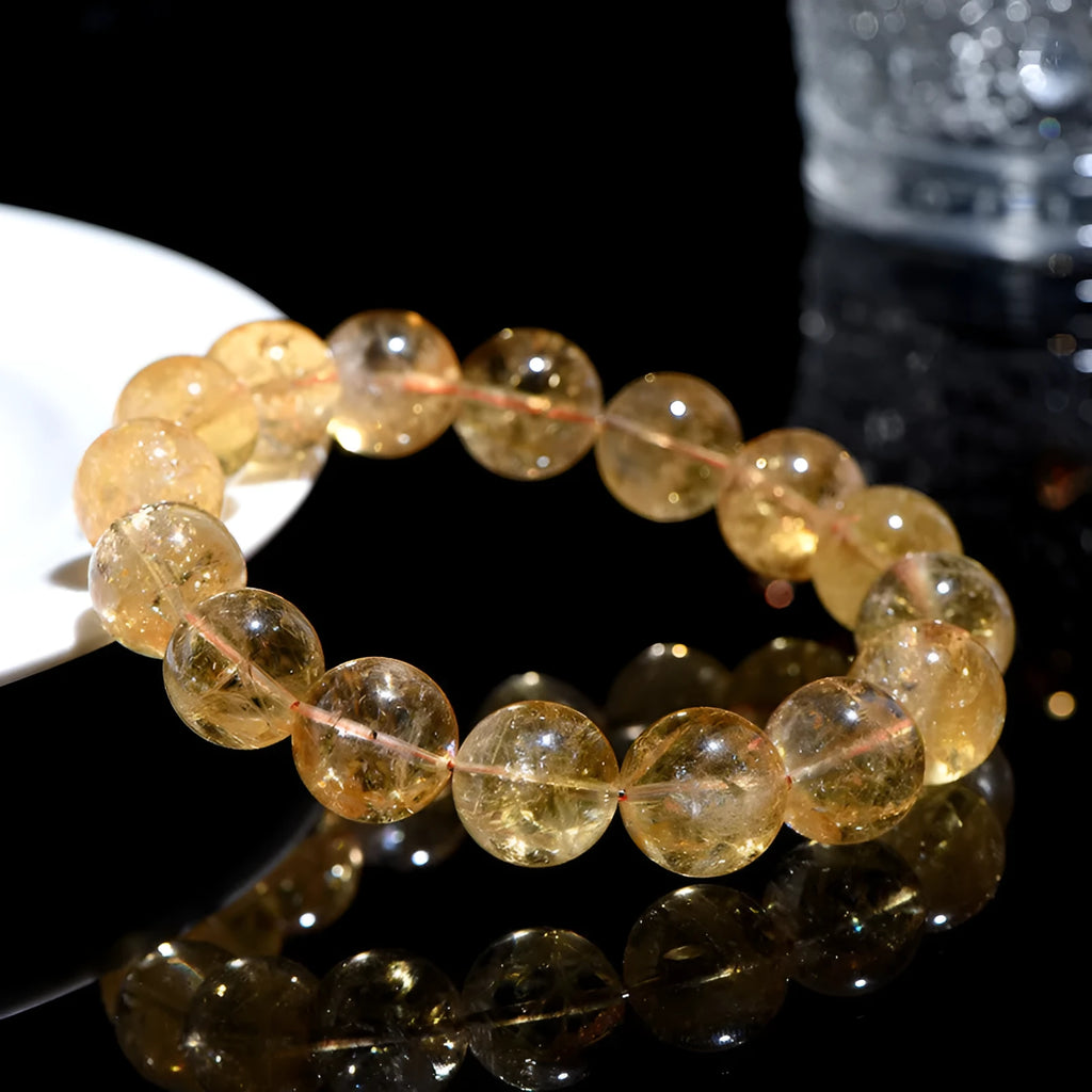 Natural yellow citrine bracelet with geometric beads in single or three circle configurations