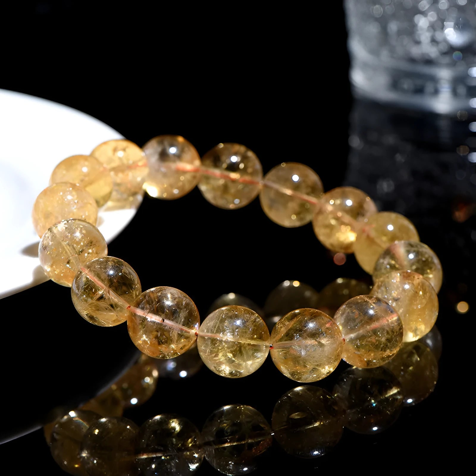Natural yellow citrine bracelet with geometric beads in single or three circle configurations