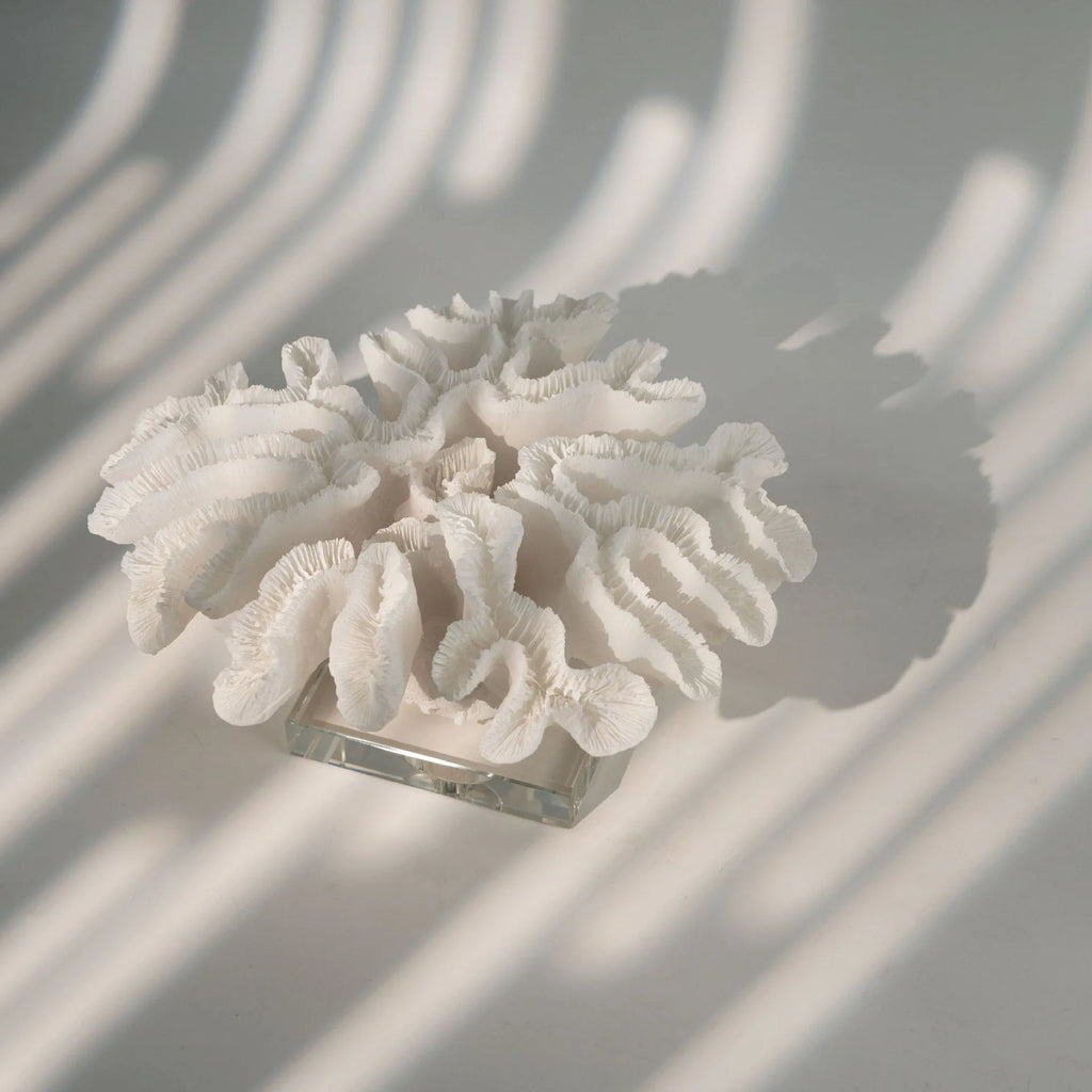 Resin coral ornament in coral colour A167 measuring 34x31x15cm on a desk
