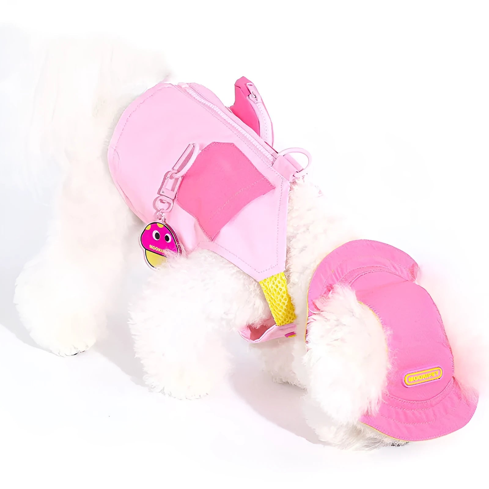 Pink polyester pet vest for small breed dogs on mannequin showing casual design