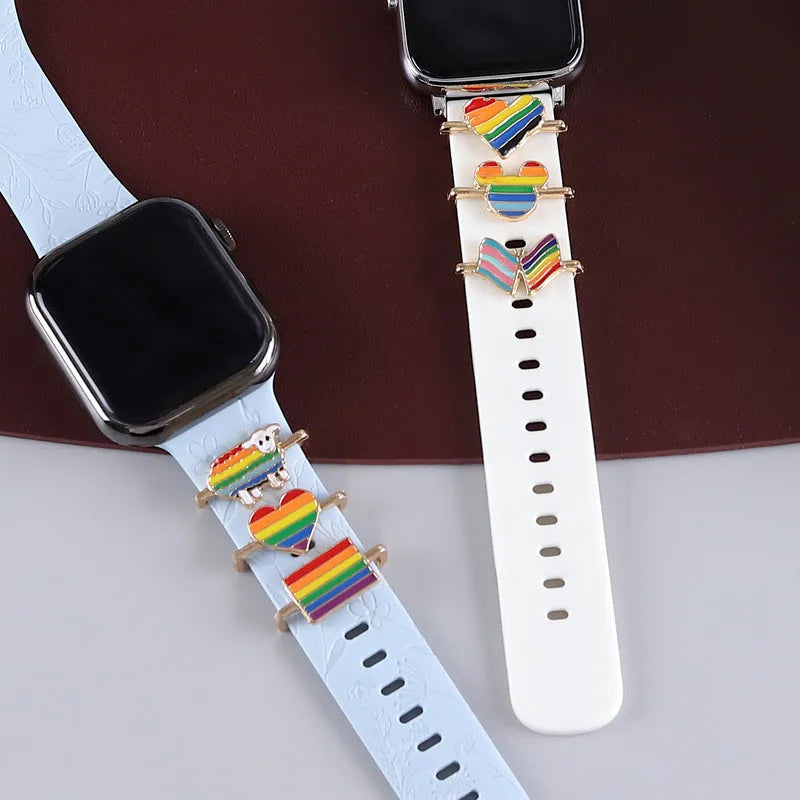 Cartoon rainbow love metal wall clock band for Apple Watch in simple style, colour BK446