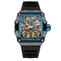 Rudder Flywheel skeleton automatic men's mechanical watch with 53mm dial and mineral glass on plastic strap