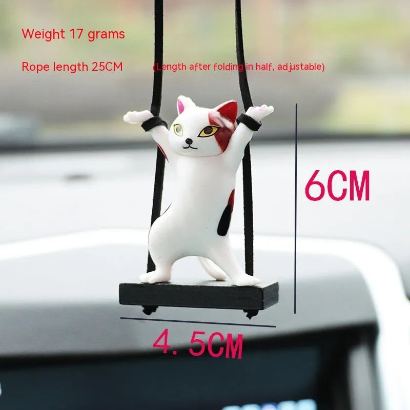 Resin cat pendant car decoration with adjustable rope in cartoon style