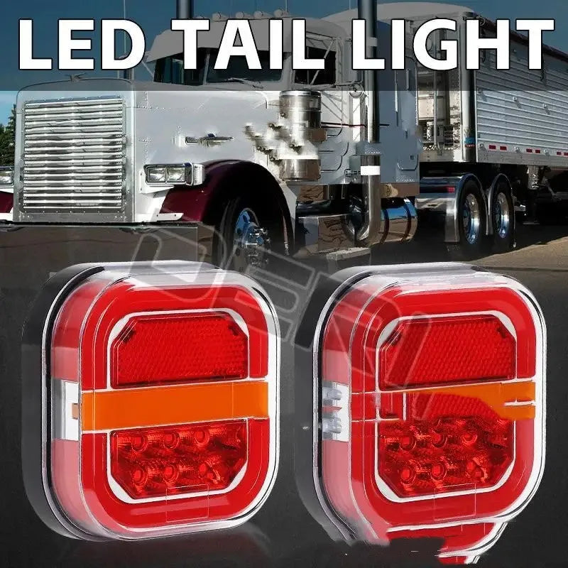 Square LED trailer taillight pair wired light guide option for 12V24V vehicles