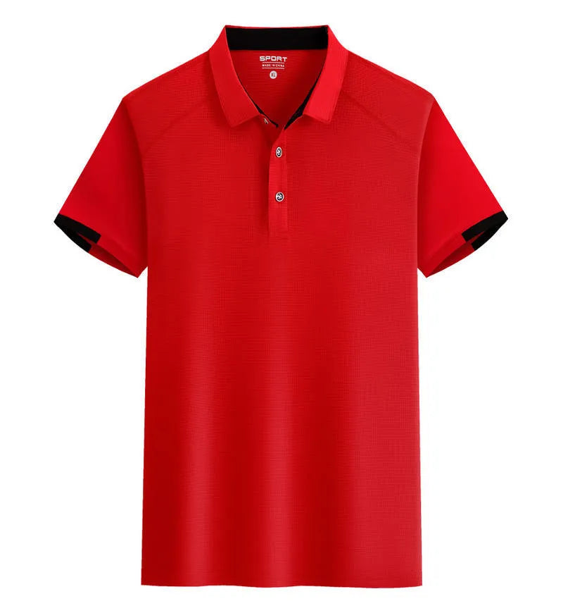 Lapel work polo shirt in black with short sleeves and loose fit, quick-drying polyester fabric for summer use