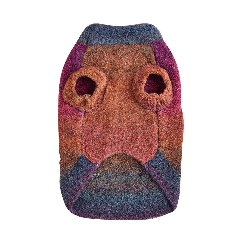 Soft glutinous rainbow circle dopamine pet sweater in Style 1 colour, wool acrylic blend, size M, laid flat on a surface