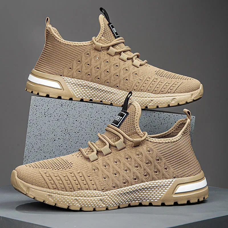 Men's solid colour casual shoe with a mesh upper, shown in Army Green.