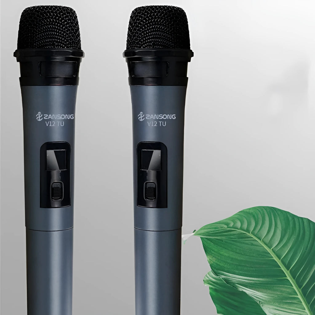 Black V12 wired dynamic handheld microphone with USB receiver and audio cable