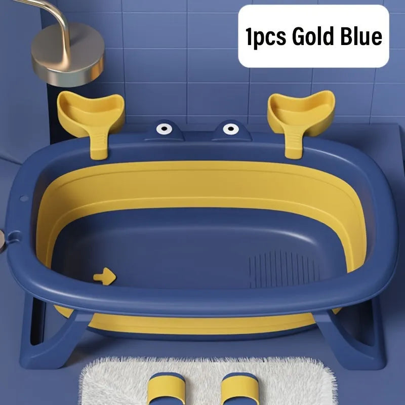 Foldable blue portable pet bath tub with removable centrepiece for small dogs and cats.