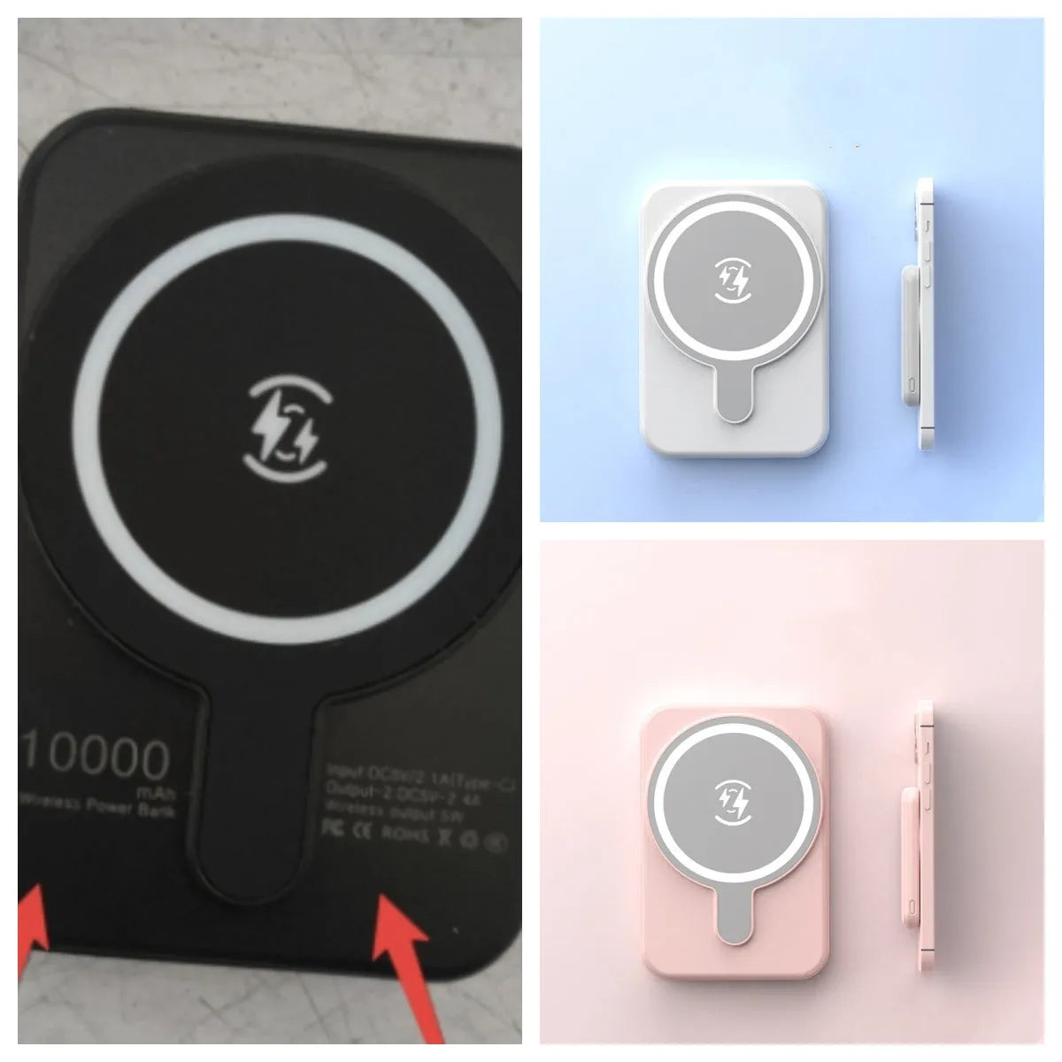 Mini magnetic wireless power bank 5000mAh with LED display and AI cooling in cool black colour on a table