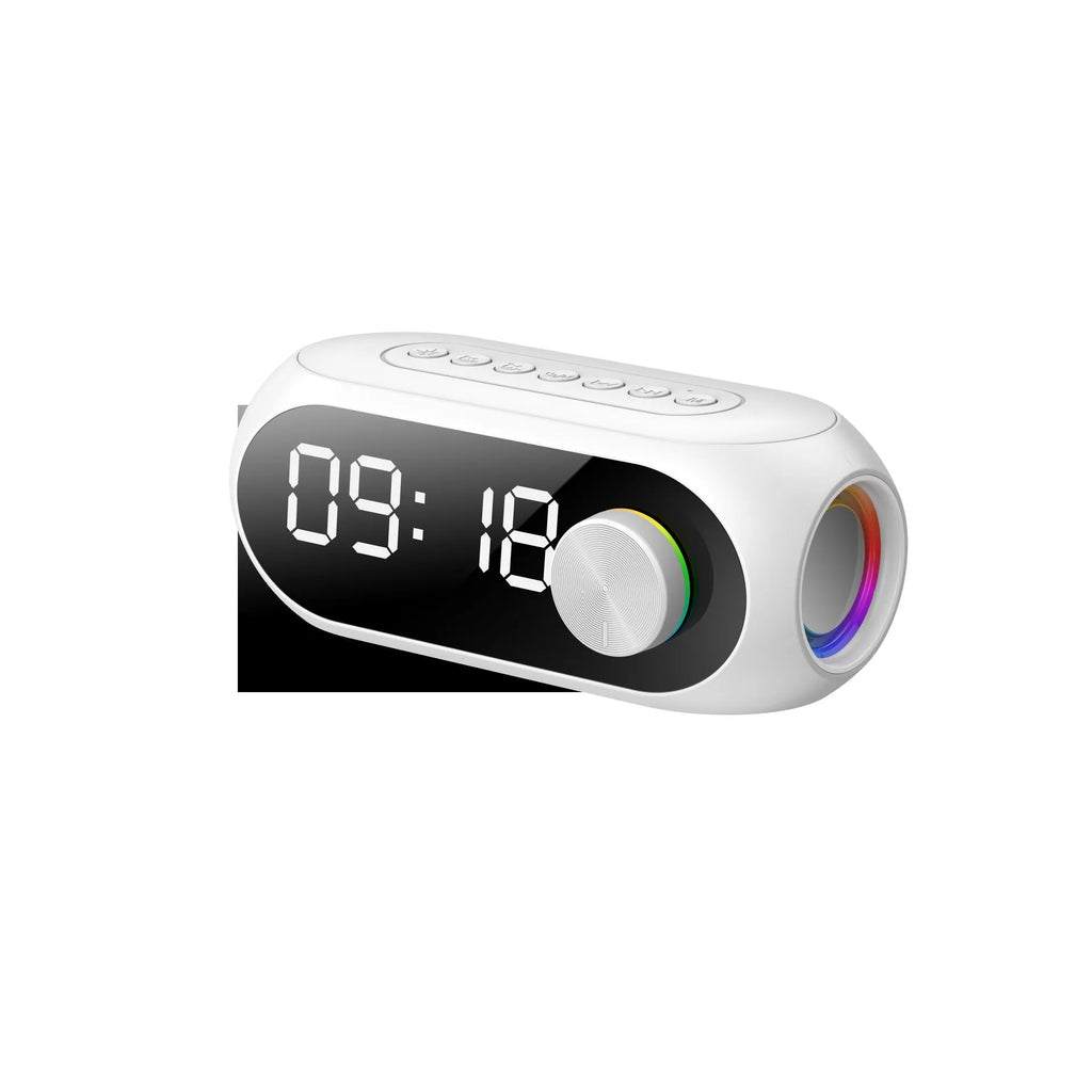 S8 Black portable Bluetooth speaker with digital clock display on front