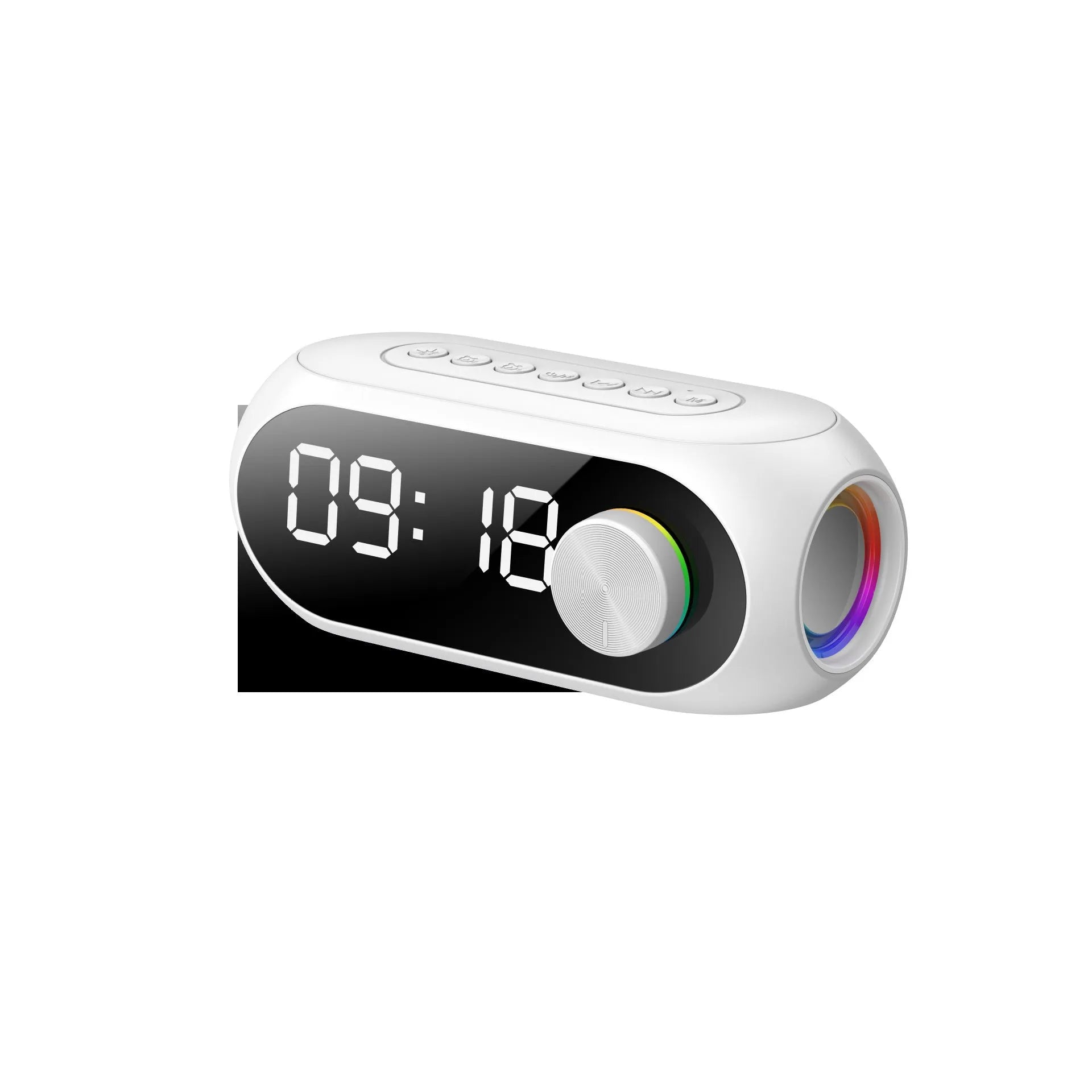 S8 Black portable Bluetooth speaker with digital clock display on front