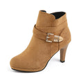 Plus size women's stiletto heel boots in suede, round toe, mid-calf length, available in black