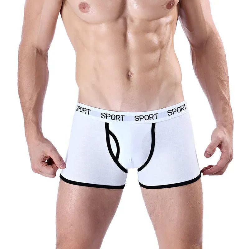 Men's cotton sports boxer briefs mid waist solid colour knitted underwear