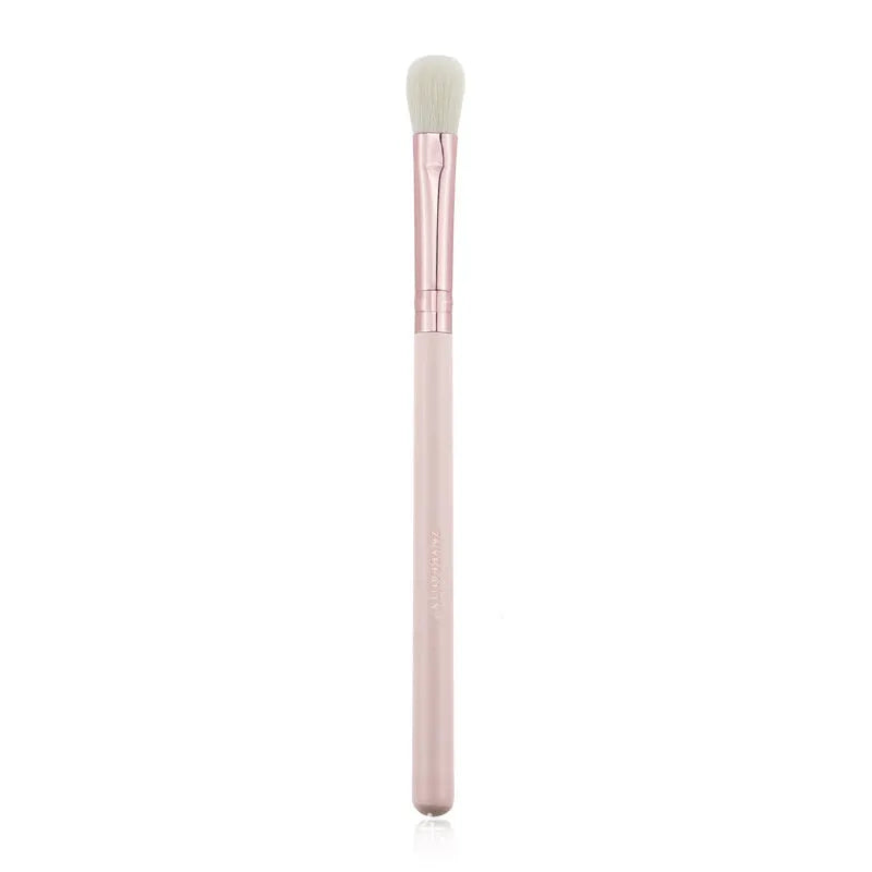 Pink 26-piece makeup brush set with wooden handles displayed in a PU storage bag.