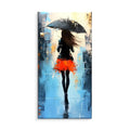 Hand painted abstract oil painting of people walking in rain on canvas, living room wall art, no frame, vertical size