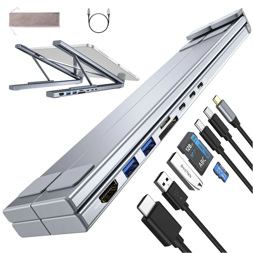 Aluminium alloy folding docking station laptop stand with multi-interface HDMI hub