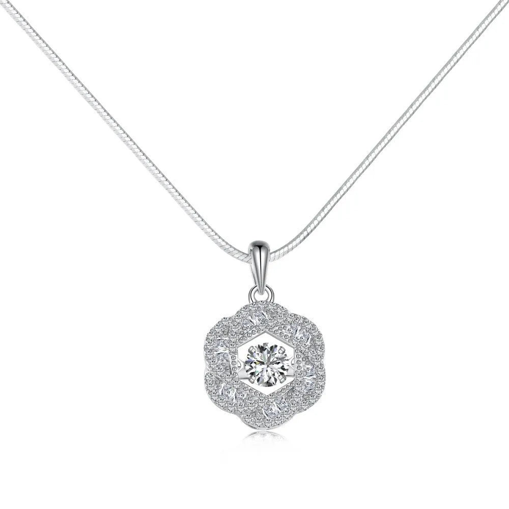 925 silver flower shape pendant necklace with platinum electroplated finish for women