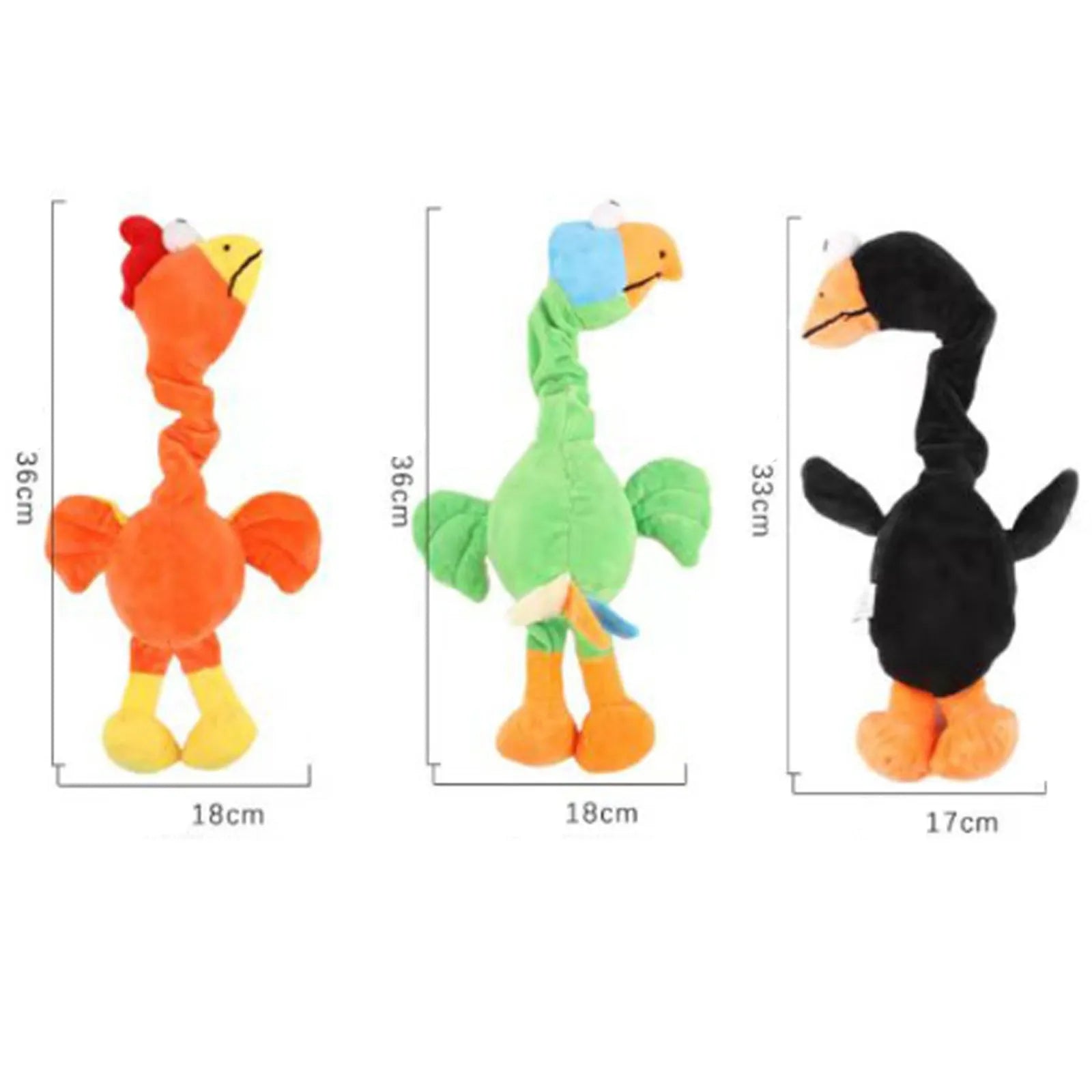 Screaming chicken sound dog chew toy in bite-resistant rubber, black green orange colours