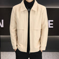 Men's casual polo collar jacket in cotton blend fabric showing side seam pockets
