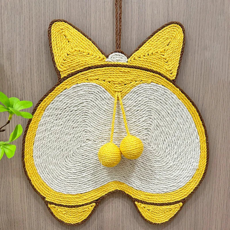 Yellow Corgi butt design cat scratching board with sisal fabric and anti-slip base