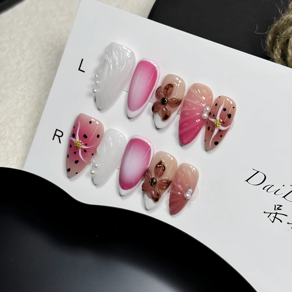 3D carved nail art stickers with embossed candy patterns in almond shape with four size options