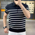 Men's black and white striped lapel knitted t-shirt with pullover style