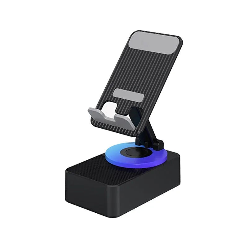 Three-in-one foldable plastic mobile phone bracket, Bluetooth speaker, and power bank in Night Black
