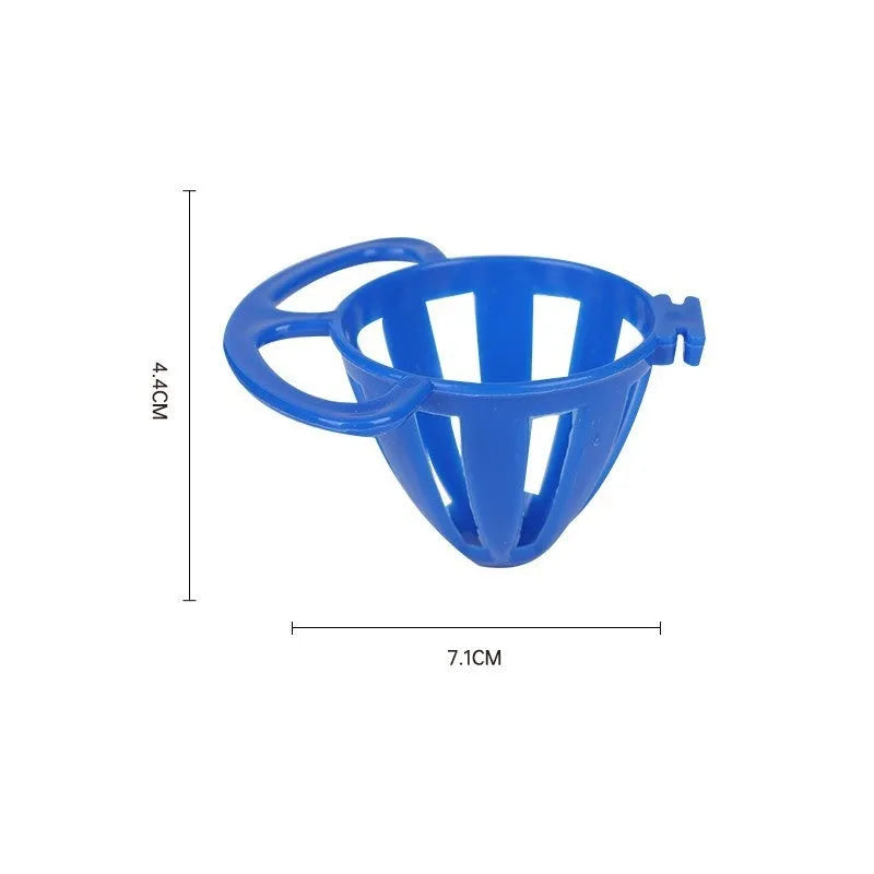 Parrot plastic solid color feeder with blue egg holder attachment for birds