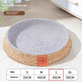 Natural rattan cat nest with woven construction shown in pet bed setup