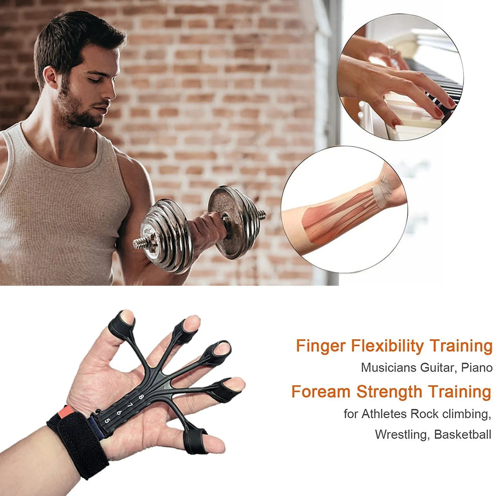 Black silicone finger flexion and extension rehabilitation trainer with adjustable resistance belt