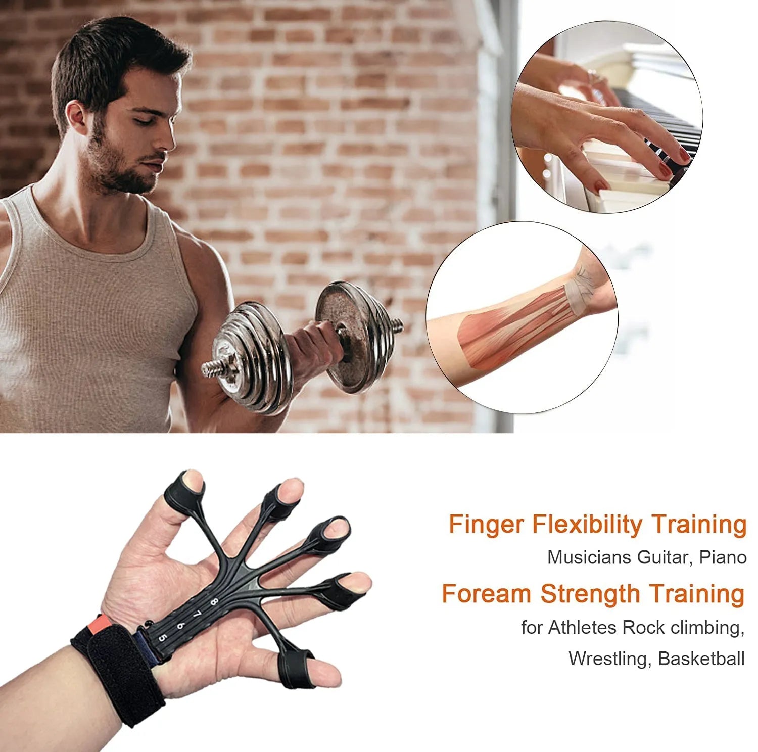 Black silicone finger flexion and extension rehabilitation trainer with adjustable resistance belt