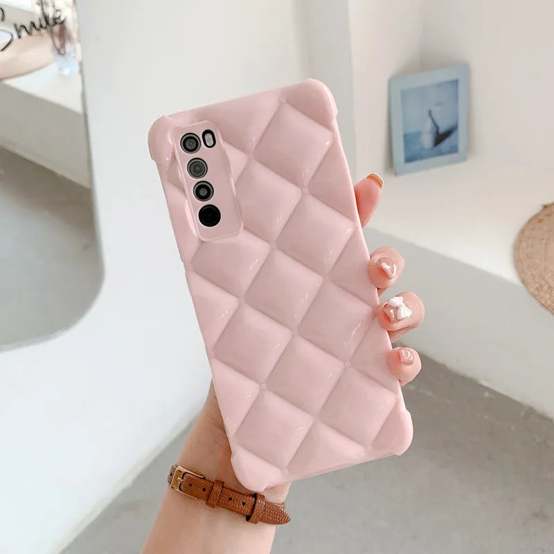 Silicone diamond phone case for Huawei models in black, green, pink and white colours