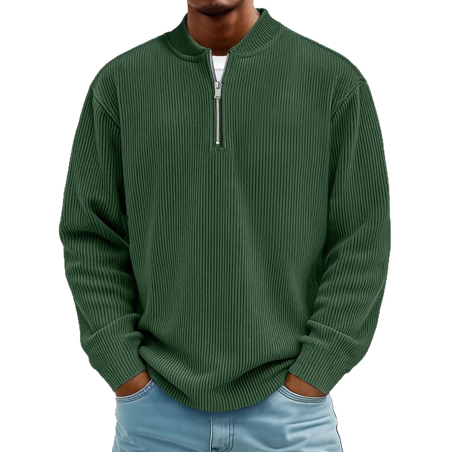 Men's digital print zip-up polyester cardigan with retro American style, loose fit, available in multiple colours