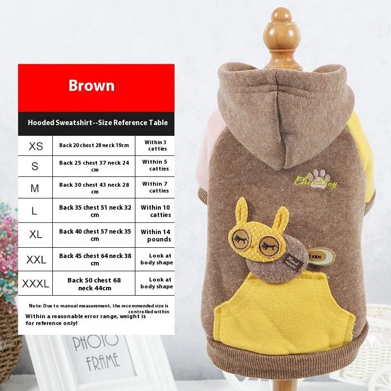 Brown cotton pet sweatshirt clothing for small dogs in various sizes