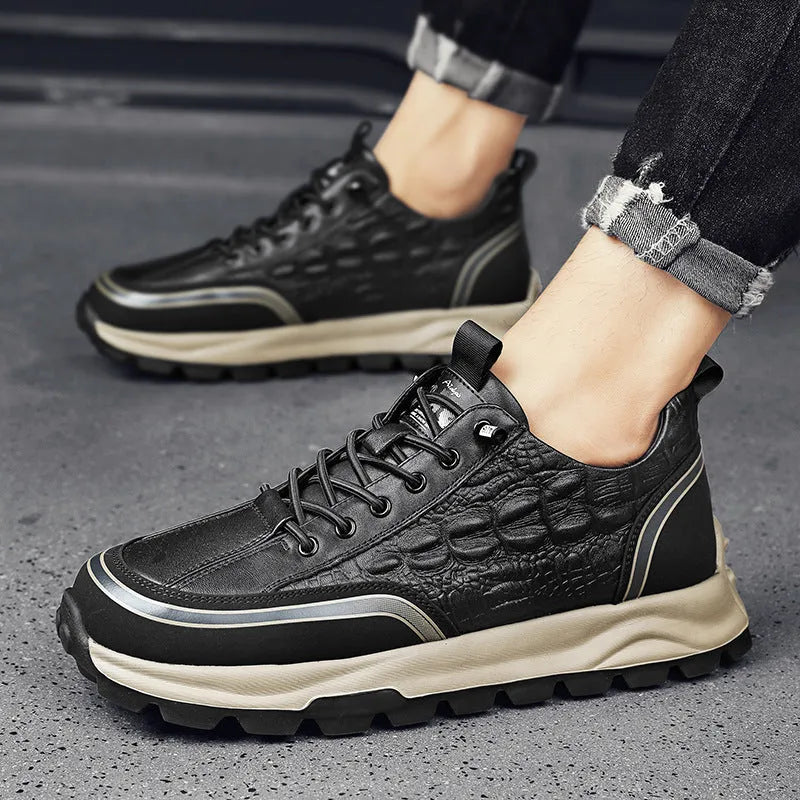 Men's black business casual lace-up round toe shoes with PU upper and PVC sole