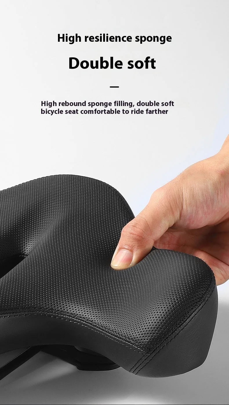 Black bicycle saddle cushion made from leather and polyurethane foam for shock absorption