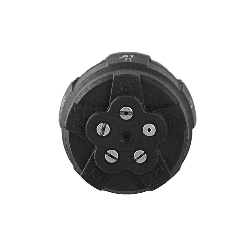 Multi-functional five-in-one spray nozzle for high-pressure water gun with IDC connector.