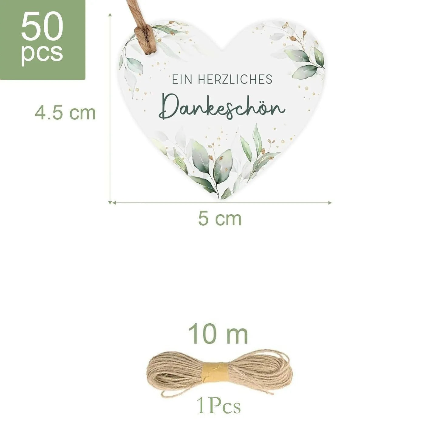 50-piece set of half-handmade paper gift tags in flower and heart shapes, two colour styles.