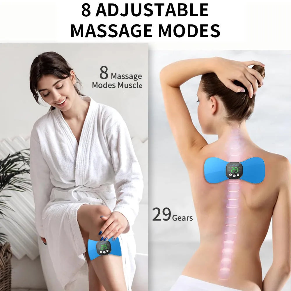 Blue cervical pulse massage pad with remote control and USB cable for EMS electrotherapy neck relief