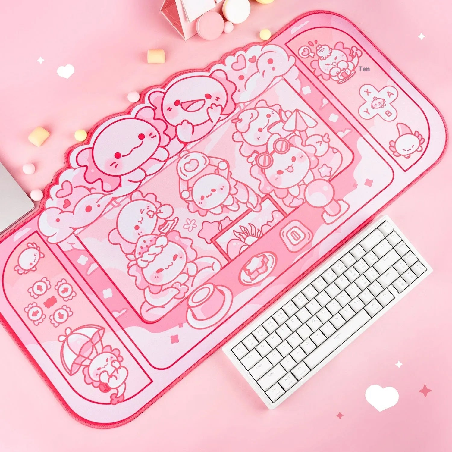 Hexagonal dragon crane machine large mouse pad showing 75×40cm cloth surface with wrist rest and cartoon anime pattern
