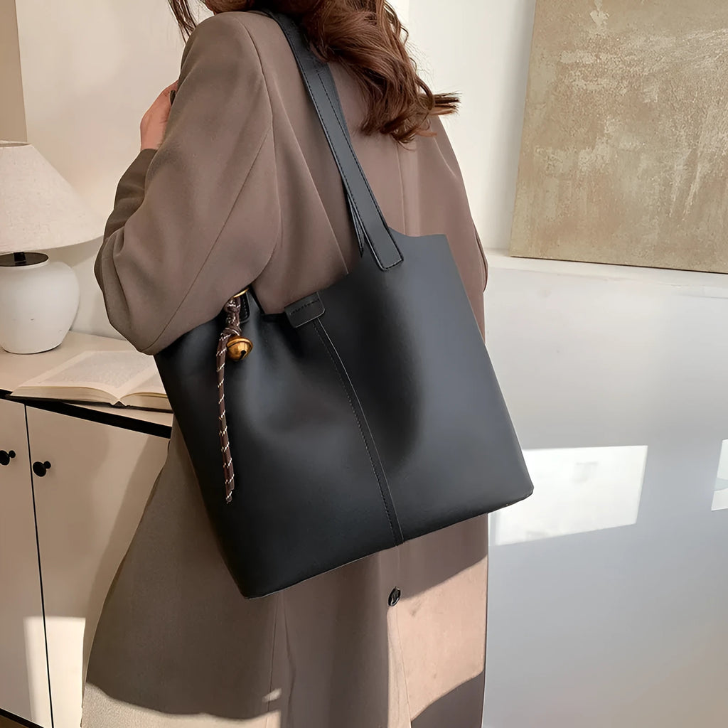 Horizontal square commuter shoulder bag in PU with splicing design and inner patch pocket