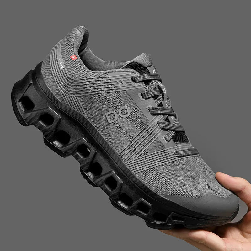 Men's casual running shoes with breathable mesh upper, low-top lace-up design, available in black