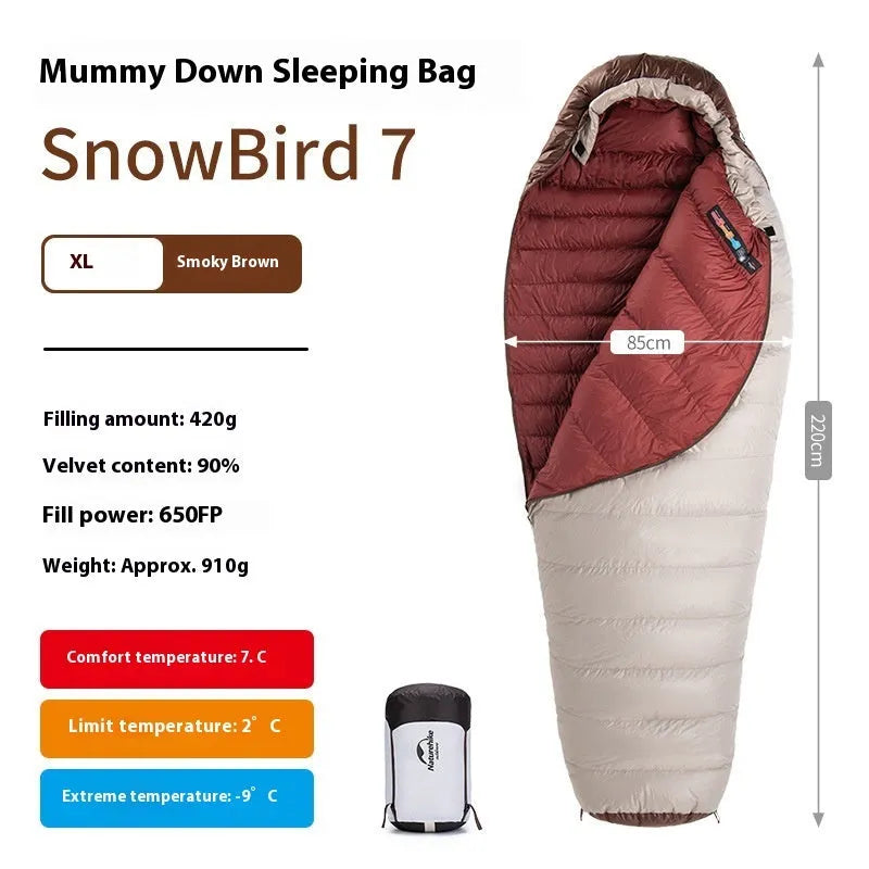 Goose down mummy sleeping bag for adults with storage bag