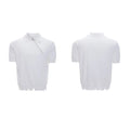 Men's black slim-fit knitted polo shirt with an oblique diagonal front zipper and lapel collar.