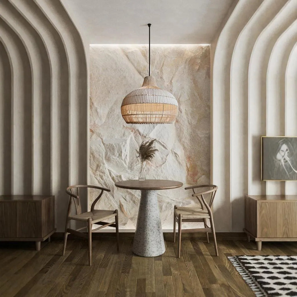 Rattan chandelier with 60cm diameter and woven silent wind style design